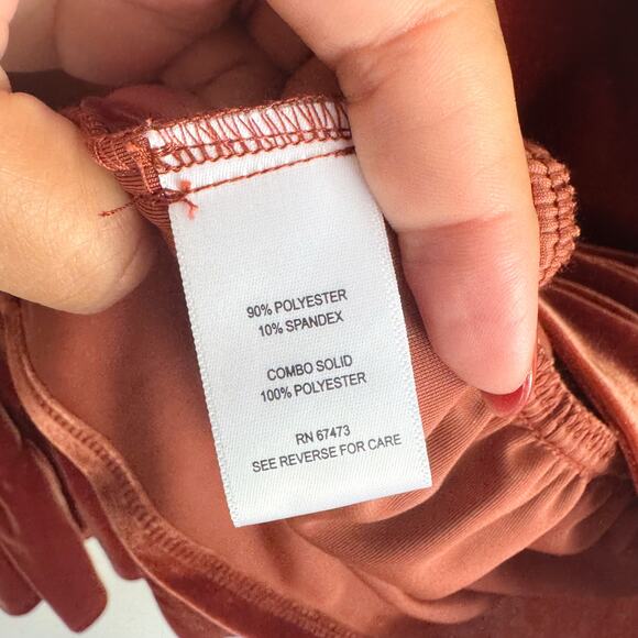 Taylor Rust Red Orange Velvet Long Sleeve Trapeze Mini Dress - Size 10 - Picture 5 of 10